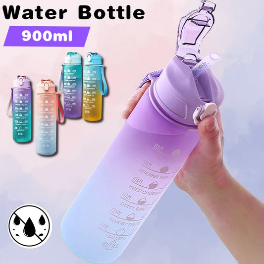 900ML Sports Water Bottle with Time Marker Leak-proof Cup Motivational Portable Water bottle for Outdoor Sport Fitness BPA Free